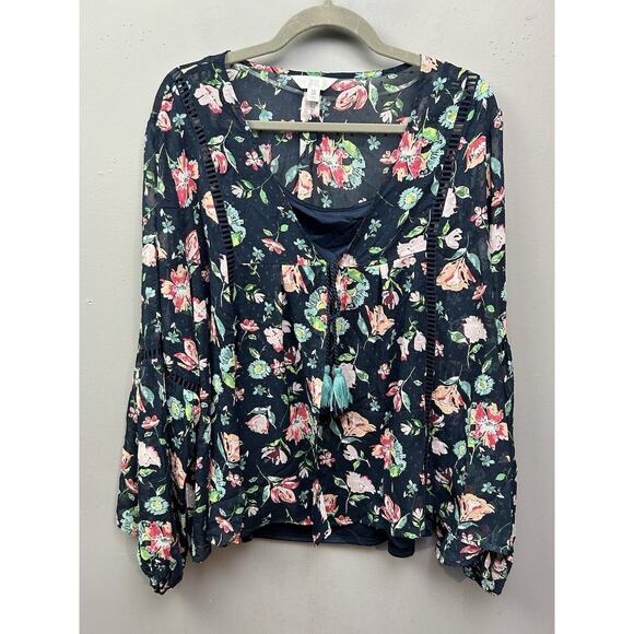 Time and Tru Lace Peasant Top Womens Plus size XXL 20 Blue Floral‎ 2 Piece - Picture 1 of 9